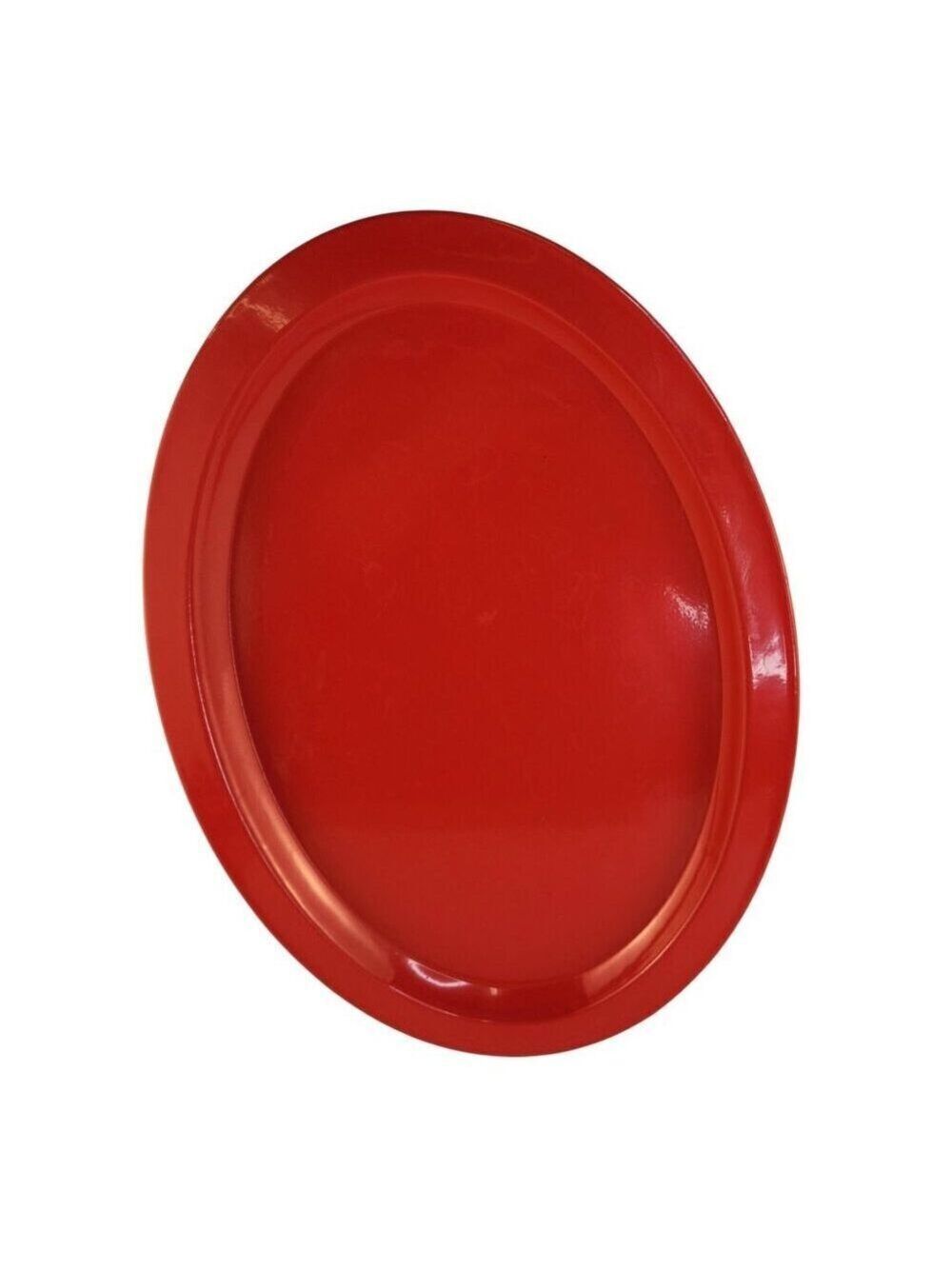 Red Oval Serving Platter 15" x 11" Durable Tin Lightweight Holiday Tray